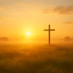 Imagem serena de um nascer do sol radiante sobre um campo tranquilo, simbolizando um novo começo cheio de esperança e fé.