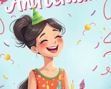 Ilustração vibrante de uma celebração de aniversário com balões e confetes, simbolizando alegria e novas oportunidades.