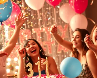 Mensagem de Aniversário Inspiradora: Celebre a Vida com Alegria e Propósito 2 Uma festa de aniversário inspiradora e emocionante com confetes, balões e uma atmosfera de alegria e luz, ideal para o Pinterest.