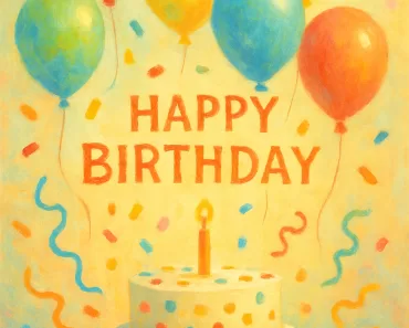 Uma imagem vibrante de aniversário com balões coloridos, confetes e um bolo festivo, transmitindo felicidade e inspiração.