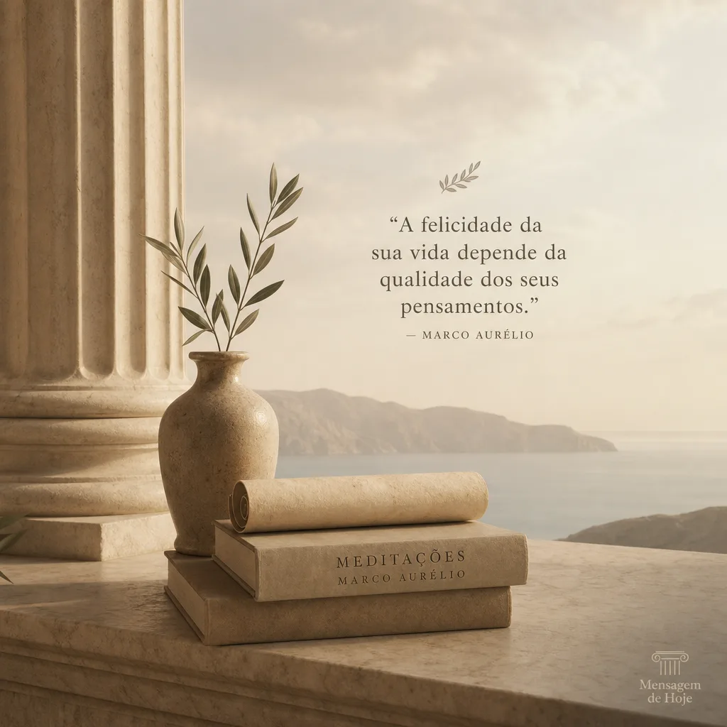 Frase estoica de Marco Aurélio: “A tranquilidade não vem de fora; nasce q...” – Mensagem de Hoje